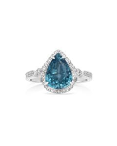 6.23 Cts Blue Zircon and White Diamond Ring in 14K White Gold