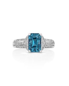 5.4 Cts Blue Zircon and White Diamond Ring in 14K White Gold