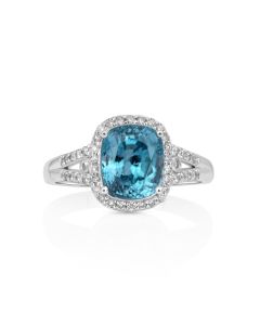 4.73 Cts Blue Zircon and White Diamond Ring in 14K White Gold