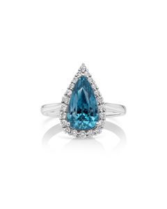 7.31 Cts Blue Zircon and White Diamond Ring in 14K White Gold