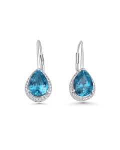11 Cts Blue Zircon and White Diamond Earring in 14K White Gold