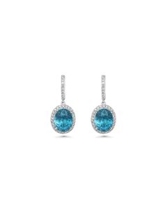 10.43 Cts Blue Zircon and White Diamond Earring in 14K White Gold