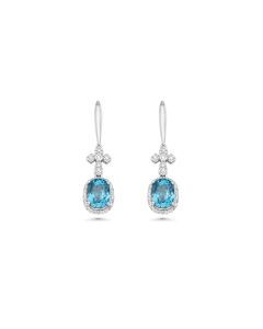 8.69 Cts Blue Zircon and White Diamond Earring in 14K White Gold