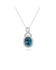 4.09 Cts Blue Zircon and White Diamond Pendant in 14K White Gold