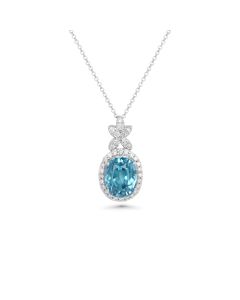 4.76 Cts Blue Zircon and White Diamond Pendant in 14K White Gold
