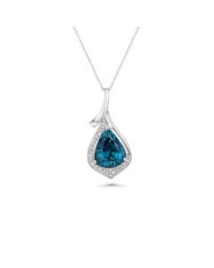 7.05 Cts Blue Zircon and White Diamond Pendant in 14K White Gold