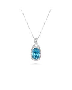 4.1 Cts Blue Zircon and White Diamond Pendant in 14K White Gold