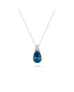 5.99 Cts Blue Zircon and White Diamond Pendant in 14K White Gold