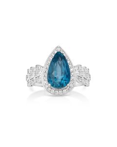 6.61 Cts Blue Zircon and White Diamond Ring in 14K White Gold