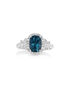 4.94 Cts Blue Zircon and White Diamond Ring in 14K White Gold