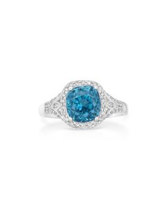 5.57 Cts Blue Zircon and White Diamond Ring in 14K White Gold