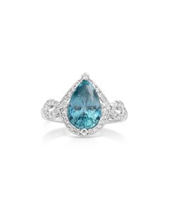 5.43 Cts Blue Zircon and White Diamond Ring in 14K White Gold