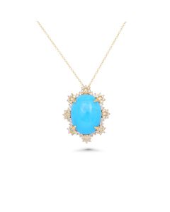 7.01 Cts Sleeping Beauty Turquoise and White Diamond Pendant in 14K Yellow Gold