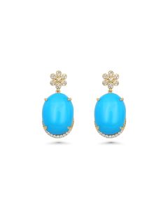 15.99 Cts Sleeping Beauty Turquoise and White Diamond Earring in 14K Yellow Gold