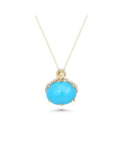 6.44 Cts Sleeping Beauty Turquoise and White Diamond Pendant in 14K Yellow Gold