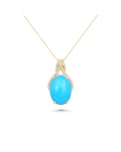 6.19 Cts Sleeping Beauty Turquoise and White Diamond Pendant in 14K Yellow Gold