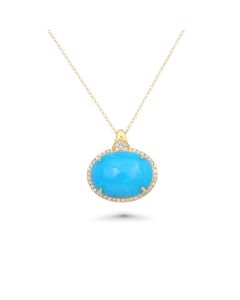 6.09 Cts Sleeping Beauty Turquoise and White Diamond Pendant in 14K Yellow Gold