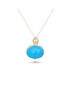 7.85 Cts Sleeping Beauty Turquoise and White Diamond Pendant in 14K Yellow Gold