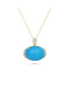 9.14 Cts Sleeping Beauty Turquoise and White Diamond Pendant in 14K Yellow Gold