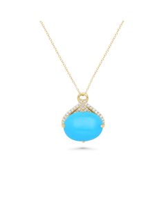 7.8 Cts Sleeping Beauty Turquoise and White Diamond Pendant in 14K Yellow Gold