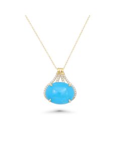 7.82 Cts Sleeping Beauty Turquoise and White Diamond Pendant in 14K Yellow Gold
