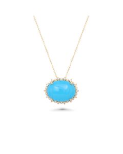 7.17 Cts Sleeping Beauty Turquoise and White Diamond Pendant in 14K Yellow Gold