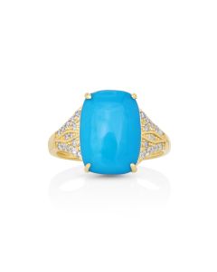 4.17 Cts Sleeping Beauty Turquoise and White Diamond Ring in 14K Yellow Gold