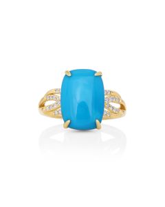 4.51 Cts Sleeping Beauty Turquoise and White Diamond Ring in 14K Yellow Gold