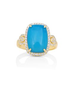 4.45 Cts Sleeping Beauty Turquoise and White Diamond Ring in 14K Yellow Gold