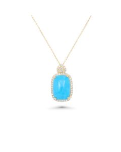 6.64 Cts Sleeping Beauty Turquoise and White Diamond Pendant in 14K Yellow Gold