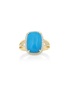 5.78 Cts Sleeping Beauty Turquoise and White Diamond Ring in 14K Yellow Gold