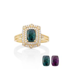 2.05 Cts Alexandrite and White Diamond Ring in 14K Yellow Gold