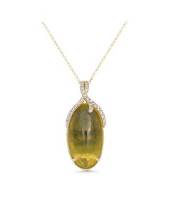 16.13 Cts Sillimanite and White Diamond Pendant in 14K Yellow Gold