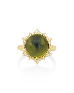 9.47 Cts Sillimanite and White Diamond Ring in 14K Yellow Gold