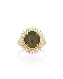 7.67 Cts Sillimanite and White Diamond Ring in 14K Yellow Gold