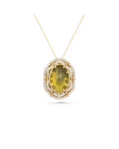 11.93 Cts Sillimanite and White Diamond Pendant in 14K Yellow Gold
