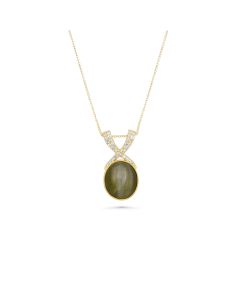 5.18 Cts Sillimanite and White Diamond Pendant in 14K Yellow Gold