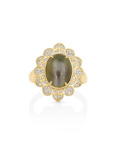 4 Cts Sillimanite and White Diamond Ring in 14K Yellow Gold