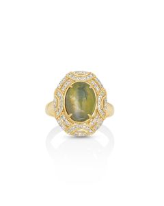 5.41 Cts Sillimanite and White Diamond Ring in 14K Yellow Gold