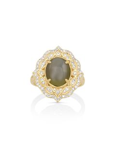 4.22 Cts Sillimanite and White Diamond Ring in 14K Yellow Gold