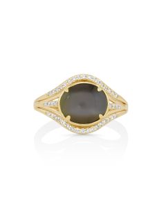 3.23 Cts Sillimanite and White Diamond Ring in 14K Yellow Gold