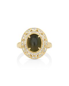 4.07 Cts Sillimanite and White Diamond Ring in 14K Yellow Gold