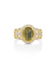 4.01 Cts Sillimanite and White Diamond Ring in 14K Yellow Gold
