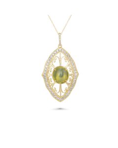 5.62 Cts Sillimanite and White Diamond Pendant in 14K Yellow Gold