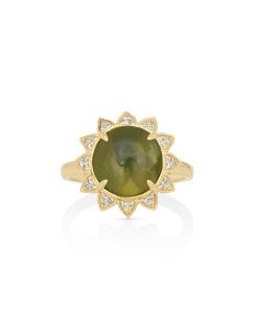 5.65 Cts Sillimanite and White Diamond Ring in 14K Yellow Gold