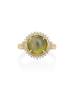 4.33 Cts Sillimanite and White Diamond Ring in 14K Yellow Gold