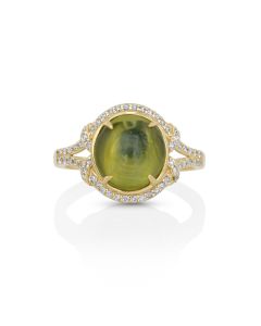4.08 Cts Sillimanite and White Diamond Ring in 14K Yellow Gold