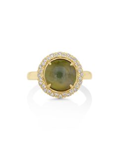 4.43 Cts Sillimanite and White Diamond Ring in 14K Yellow Gold