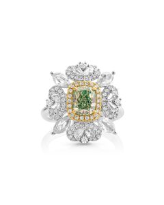 1.36 Cts Green Diamond and White Diamond Ring in 18K Two Tone