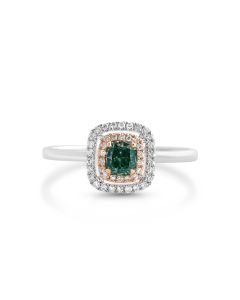 0.49 Cts Green Diamond and White Diamond Ring in 18K Two Tone